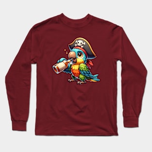 Pirate Parrot Drinking Rum Long Sleeve T-Shirt